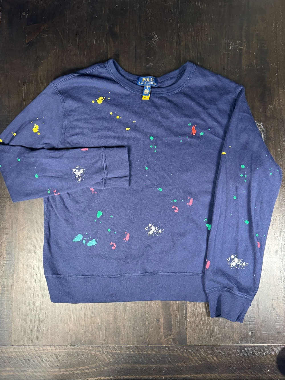 Polo by Ralph Lauren Navy Paint-Splatter Crewneck Long Sleeve Shirt L 14-16